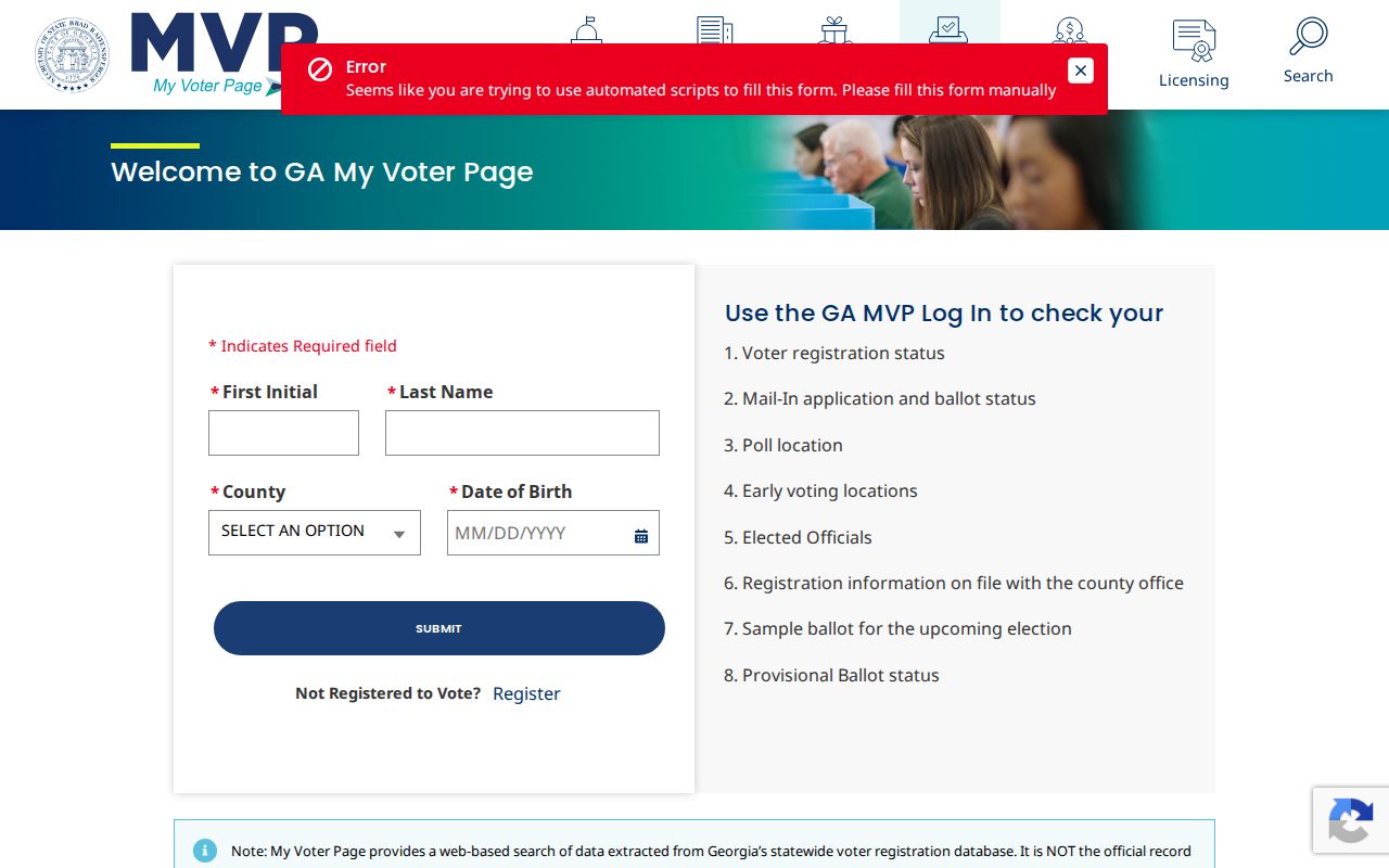 Georgia My Voter Page used for personal Cartersville voter information