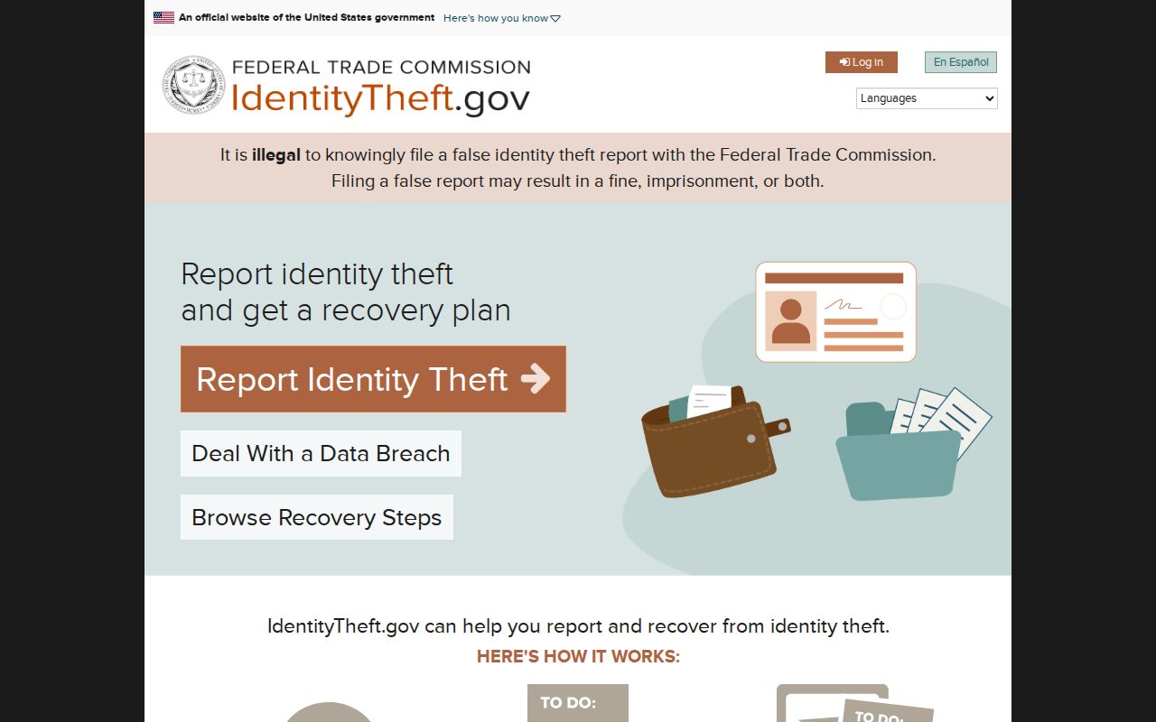 Federal identity theft recovery website