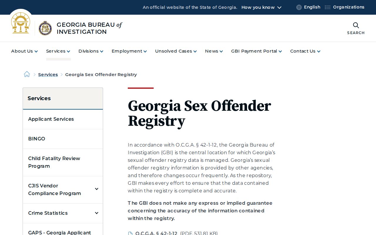 Georgia Bureau of Investigation official registry information