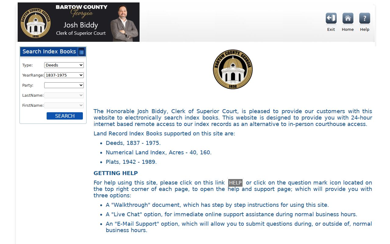 Bartow County historical land index gateway for Cartersville street research