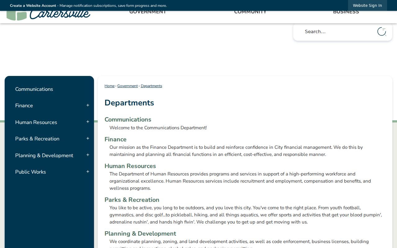Cartersville Planning and Development page used for address permit records